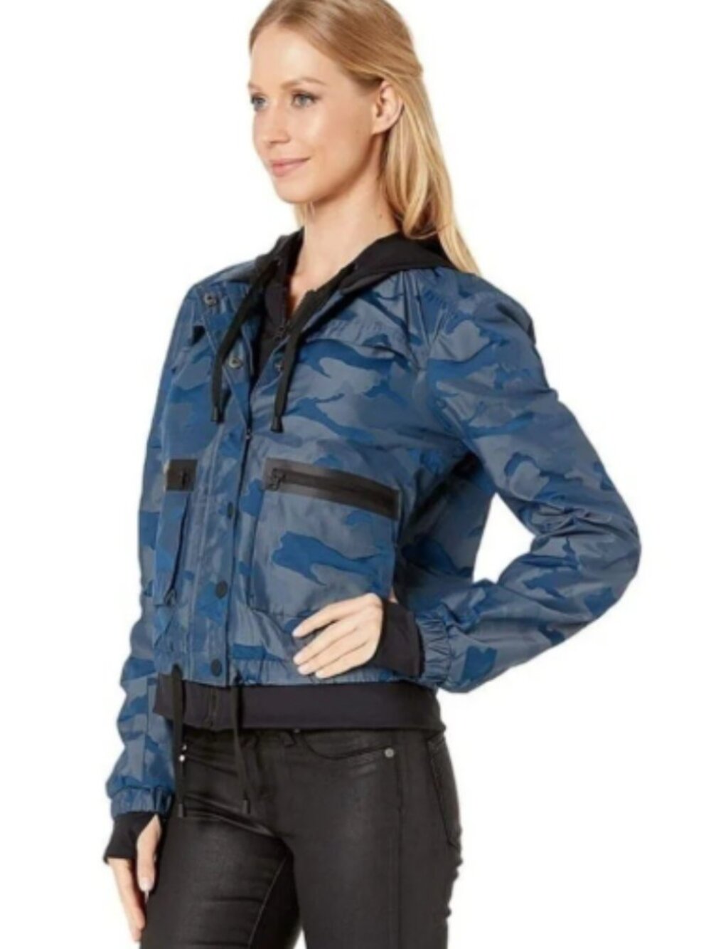 Blanc Noir Hooded Skyfall Aviator Jacket in Blue Camo Size Small